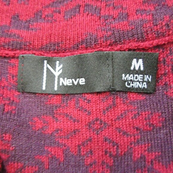 Neve Women Full Zip Sweater M Red Merino Wool Snowflake Maya Performance 292 - Picture 3 of 9